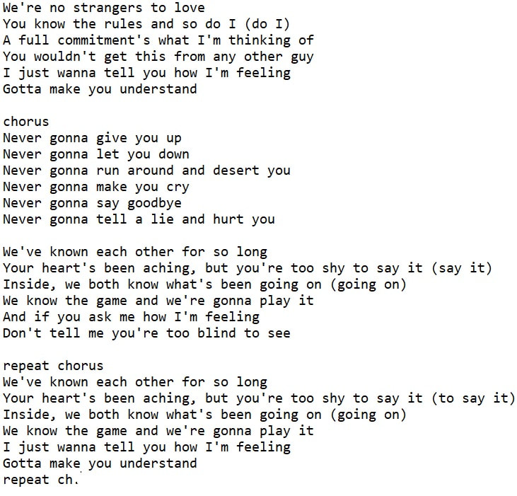 Print and download Never Gonna Give You Up. Rick Roll for Guitars