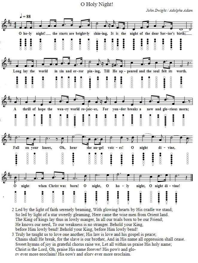 O Holy Night Christmas Carol For Recorder - Free Sheet Music