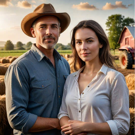 Happy couple on a farm