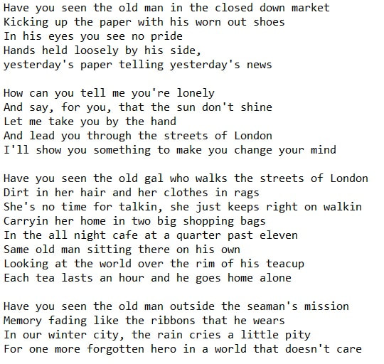 The Streets Of London Lyrics Chords & Sheet Music - Irish folk songs
