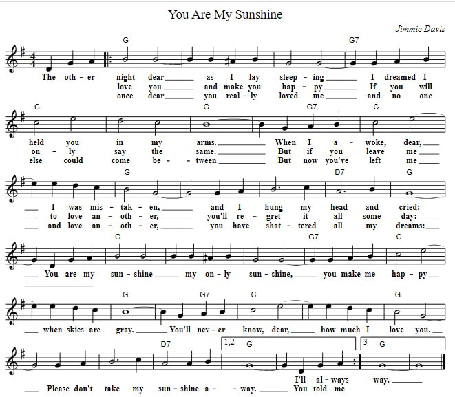 Chords. Lyrics. ' You are my sunshine 